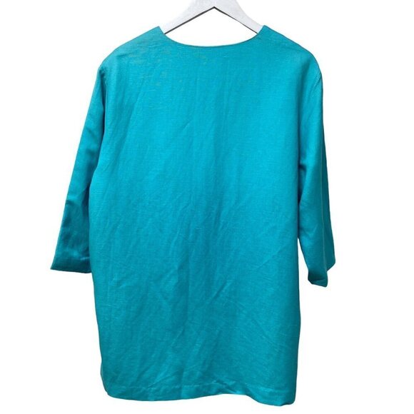 BOB MACKIE Jacket Size Large Turquoise Blue Embroidered Linen Blend Womens - Picture 4 of 12